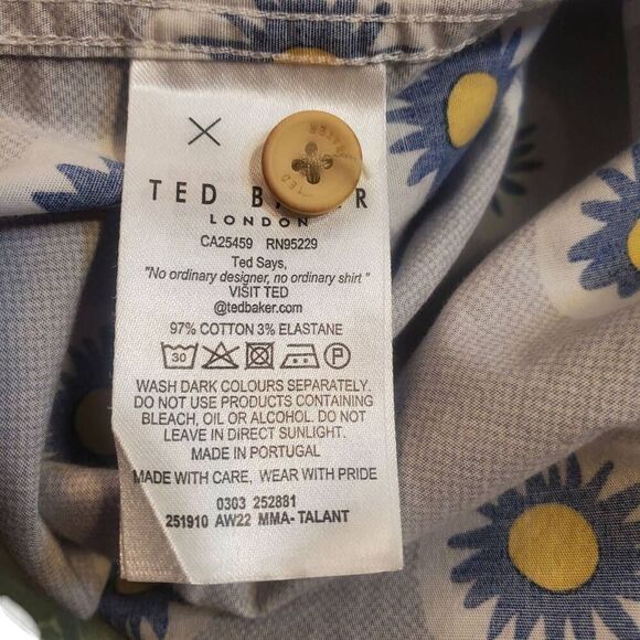 Mens Ted Baker Grey Talant Geometric-print Stretch-cotton Button Front Shirt Siz - Picture 6 of 10